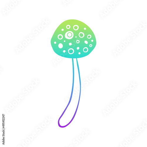 Magic mushrooms. Psychedelic hallucination. Gradient colorful vector illustration isolated on white. 60s trippy hippie art. © vgorbash