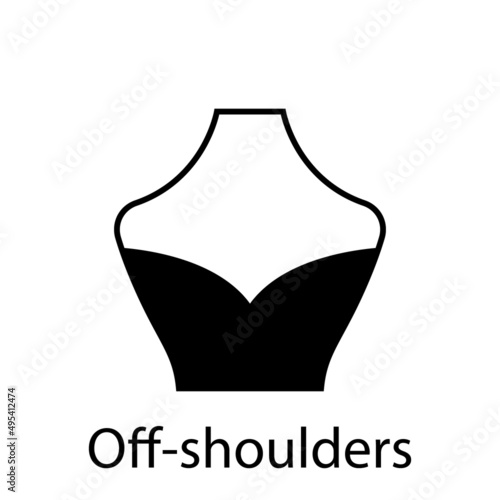 Off Shoulders of Fashion Neckline Type for Women Blouse, Dress Silhouette Icon. Black T-Shirt, Crop Top on Dummy. Trendy Ladies Off Shoulders Type of Neckline. Isolated Vector Illustration