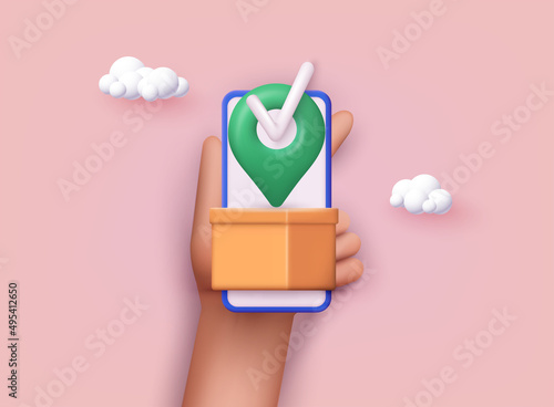 Mobile delivery service, package delivery is all over the place. Fast delivery concept. Online shopping. 3D Vector Illustrations.