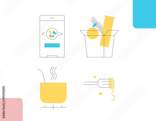 Set of outline icons for food and kit meal delivery concept. Vector illustration