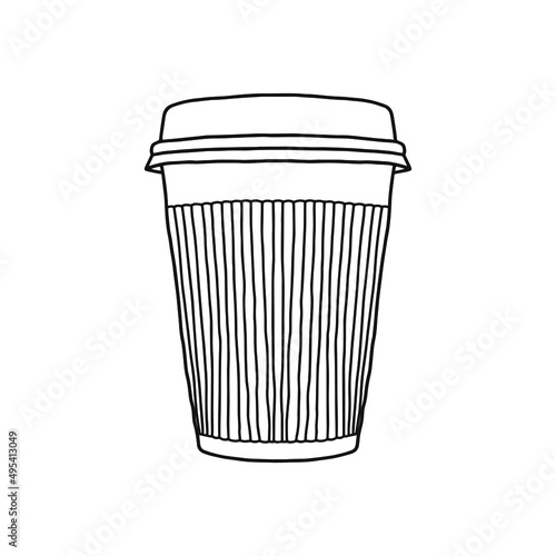 Take away coffee cup icon. A cup to carry. One Cup. Realistic Mockup. Delivery service concept. Copy space. Linear, vector, realistic, outline illustration.