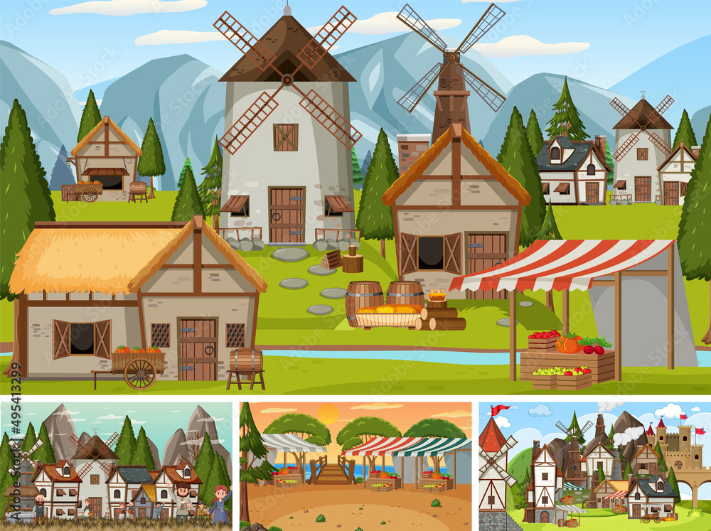 Set of different scene medieval Set of different scene medieval