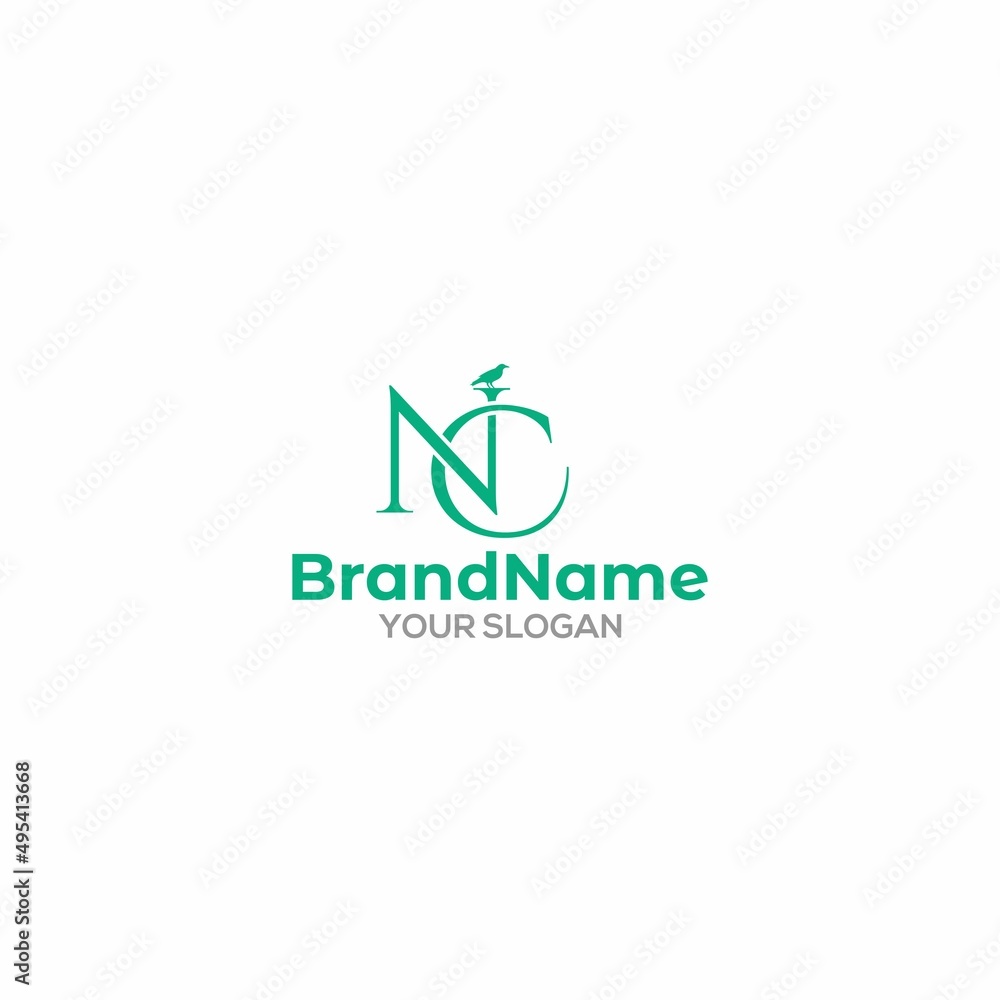Initial NC with small Bird Logo Design Vector Initial NC with small Bird Logo Design Vector