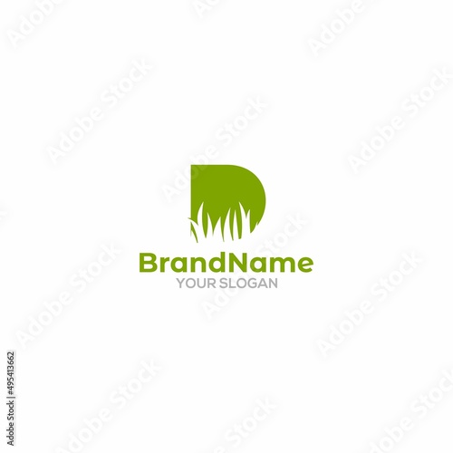 Simple D Grass Logo Design Vector