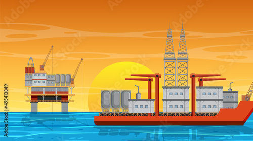 Petroleum industry concept with offshore oil platform