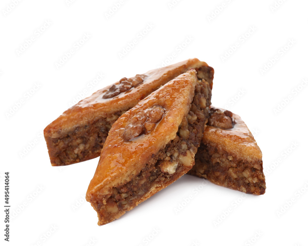 Delicious turkish baklava on white background. Eastern sweets Delicious turkish baklava on white background. Eastern sweets