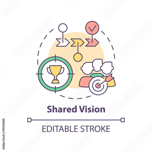 Shared vision concept icon. Common goals and opinion. ILAP principle abstract idea thin line illustration. Isolated outline drawing. Editable stroke. Arial, Myriad Pro-Bold fonts used photo