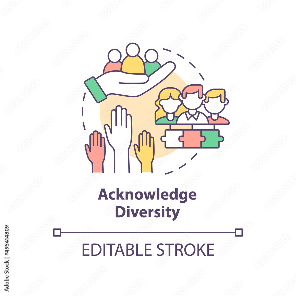 Acknowledge diversity concept icon. Distinctive circumstances. ILAP principle abstract idea thin line illustration. Isolated outline drawing. Editable stroke. Arial, Myriad Pro-Bold fonts used