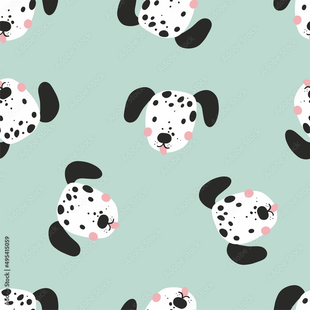 Cute cartoon dog - vector illustration. Love my pets. Dalmatian seamless pattern
