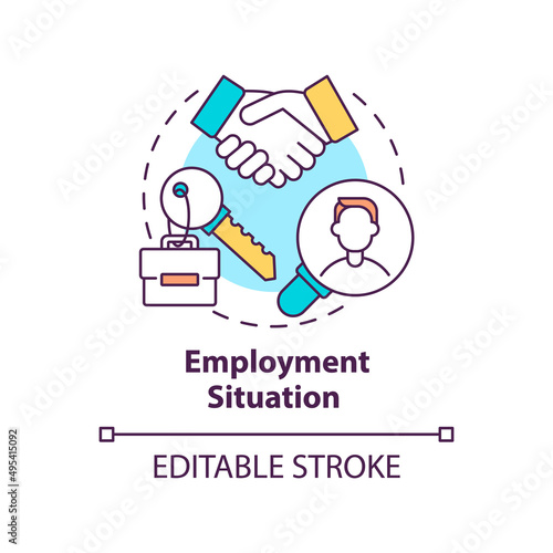 Employment situation concept icon. Labour force. Social planning example abstract idea thin line illustration. Isolated outline drawing. Editable stroke. Arial, Myriad Pro-Bold fonts used