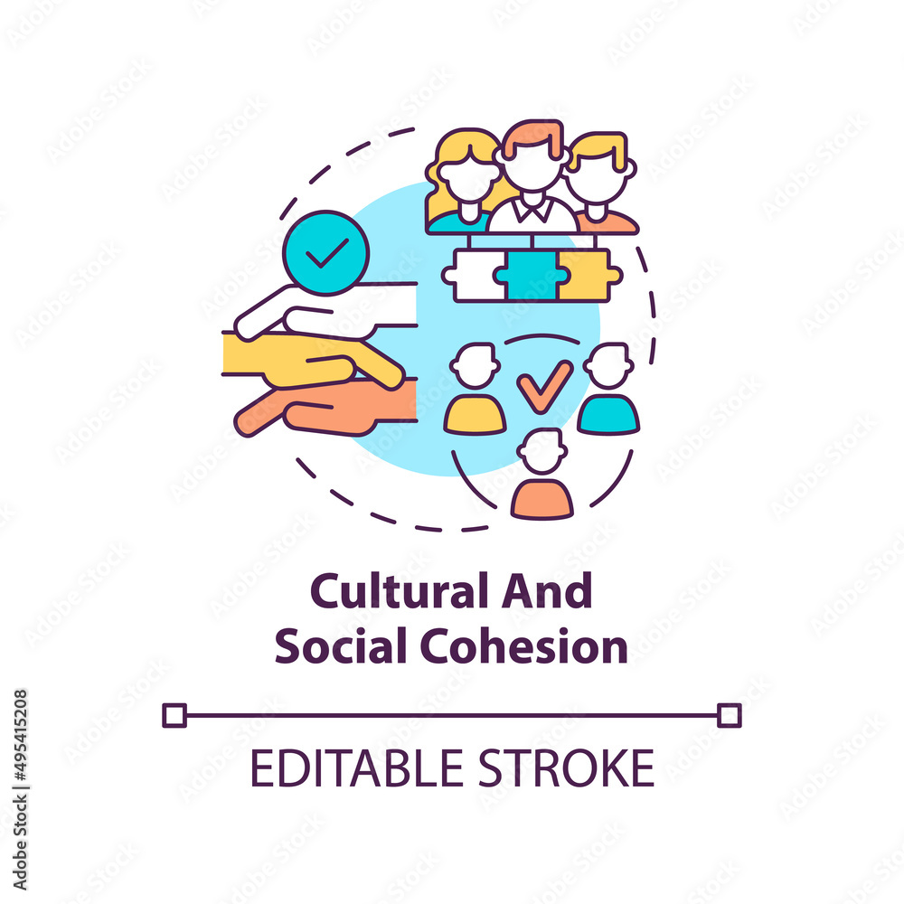 Cultural and social cohesion concept icon. Social planning example abstract idea thin line illustration. Isolated outline drawing. Editable stroke. Arial, Myriad Pro-Bold fonts used Cultural and social cohesion concept icon. Social planning example abstract idea thin line illustration. Isolated outline drawing. Editable stroke. Arial, Myriad Pro-Bold fonts used