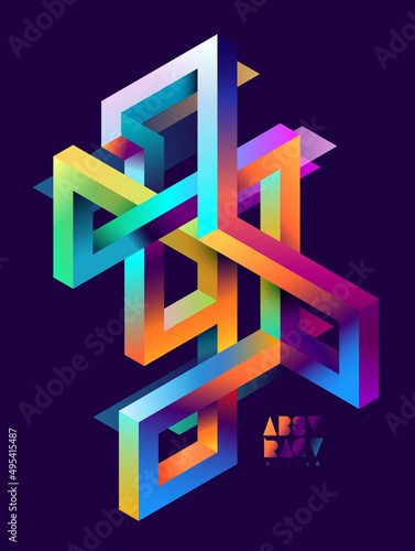 3D Isometric impossible colorful shapes. Abstract geometric composition.