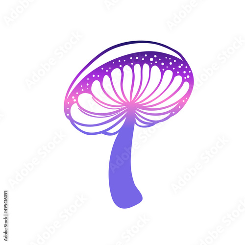 Magic mushrooms. Psychedelic hallucination. Gradient colorful vector illustration isolated on white. 60s trippy hippie art.