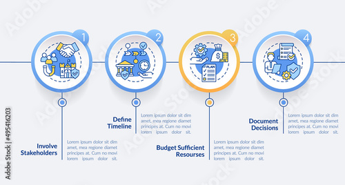 Principles of heritage conservation circle infographic template. Data visualization with 5 steps. Process timeline info chart. Workflow layout with line icons. Lato-Bold, Regular fonts used