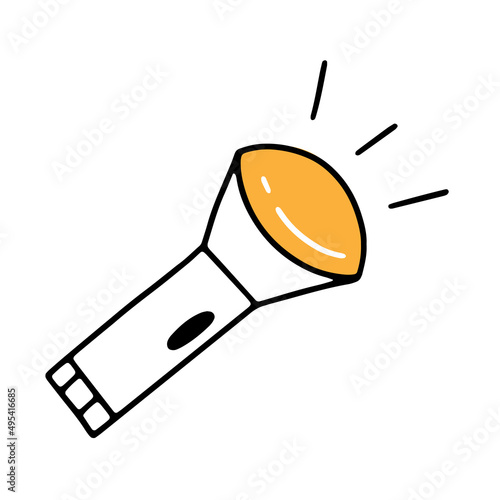 A flashlight in a simple doodle style. Vector isolated illustration.