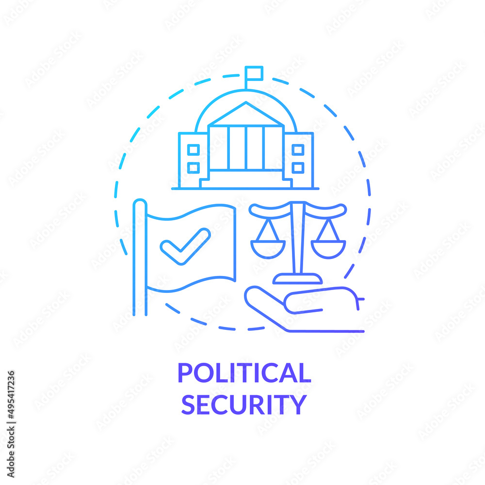 Political security blue gradient concept icon. Diplomatic agreement. Dimension of national safety abstract idea thin line illustration. Isolated outline drawing. Myriad Pro-Bold font used
