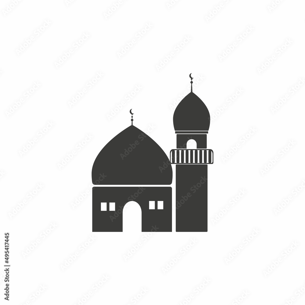Mosque icon logo vector design. Silhouette mosque on white isolated background
