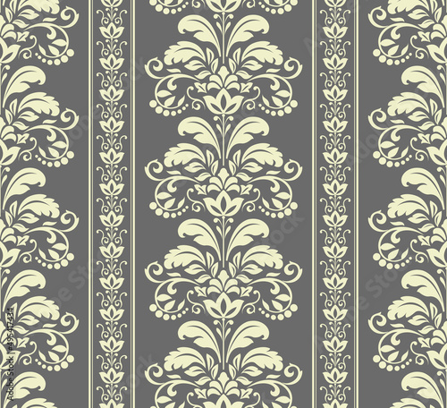 Wallpaper in the style of Baroque. Seamless vector background. Gray floral ornament. Graphic pattern for fabric, wallpaper, packaging. Ornate Damask flower ornament