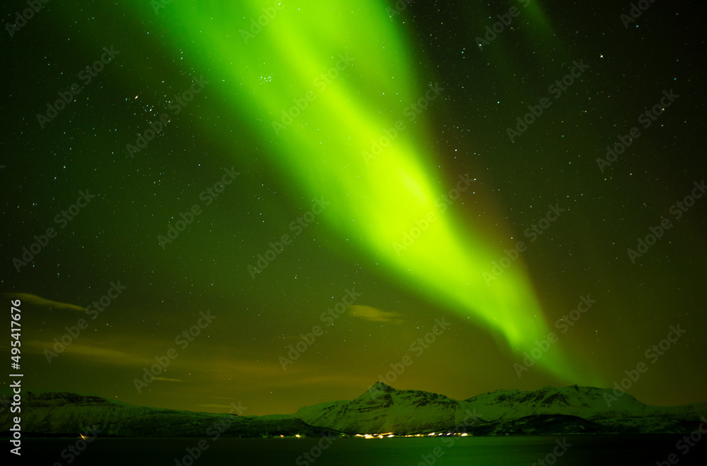Northern Polar Lights in night sky Norway Scandinavia
