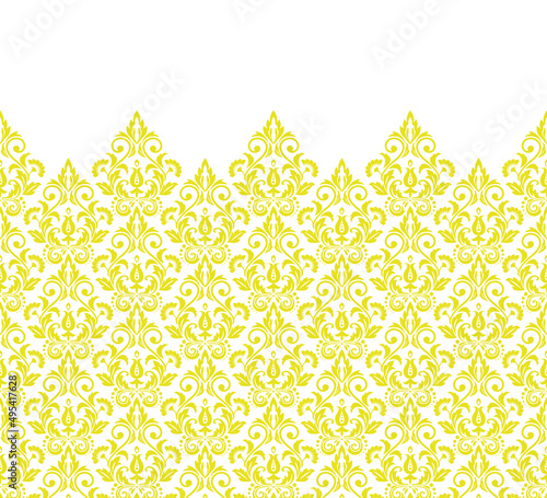 Wallpaper in the style of Baroque. Modern vector background. White and yellow floral ornament. Graphic pattern for fabric, wallpaper, packaging. Ornate Damask flower ornament