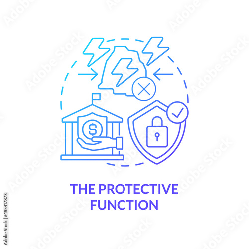 Protective function blue gradient concept icon. Financial safety. National economic security abstract idea thin line illustration. Isolated outline drawing. Myriad Pro-Bold font used