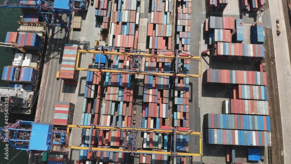 A cargo seaport in a big city. Drone view. A cargo seaport in a big city. Drone view.