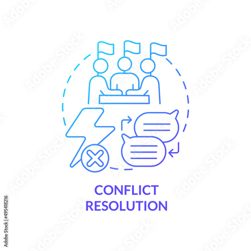 Conflict resolution blue gradient concept icon. Strategy of peace building. Community security abstract idea thin line illustration. Isolated outline drawing. Myriad Pro-Bold font used