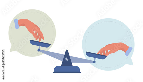 Negotiation concept. Opposite opinions, directions, interests and points