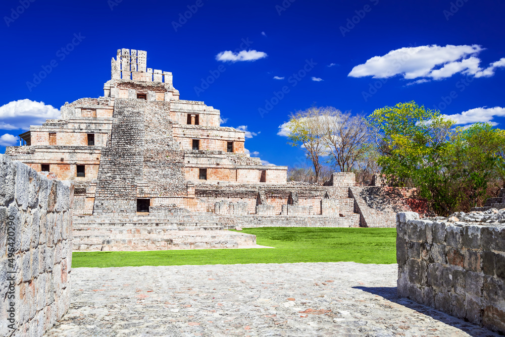 Edzna, Mexico - Maya ruins of Pyramid Five Floors