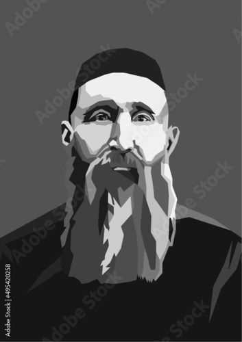 Shakarim Kudaiberdiev is a famous Kazakh poet, writer, translator, composer, historian and philosopher. Vector illustration