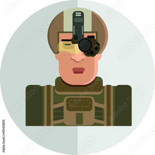 Military man sniper with thermal imager. Illustration portrait of sniper.