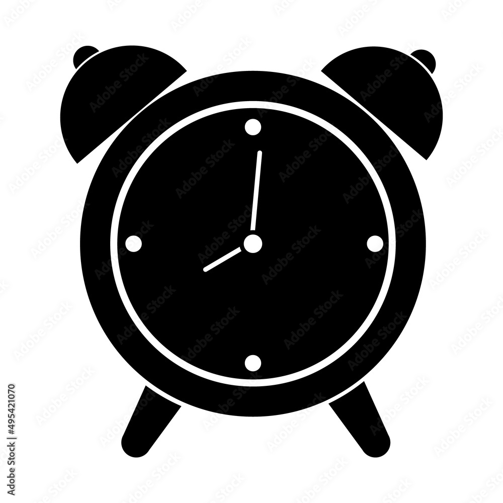 Alarm clock icon silhouette, vector illustration isolated on white background. Alarm clock icon silhouette, vector illustration isolated on white background.