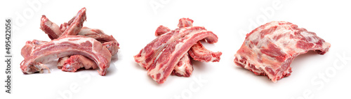 Raw spare ribs on white background 