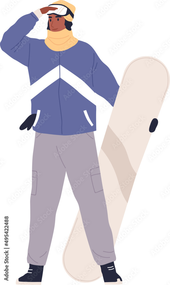 Snowboarder Standing with Snowboard Cartoon Illustration Snowboarder Standing with Snowboard Cartoon Illustration
