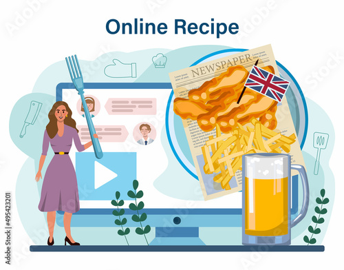 Fish and chips online service or platform. British deep-fried fish