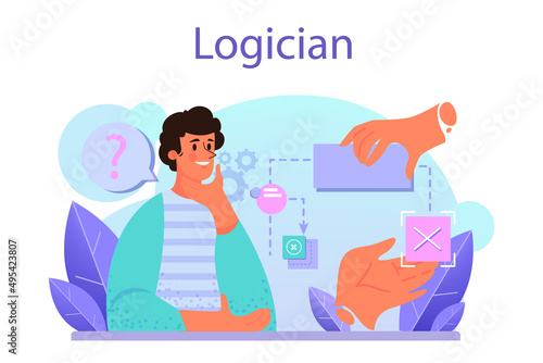 Logician concept. Scientist systematicly studying logical challenges