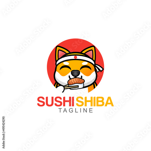 shiba inu sushi company logo vector illustration