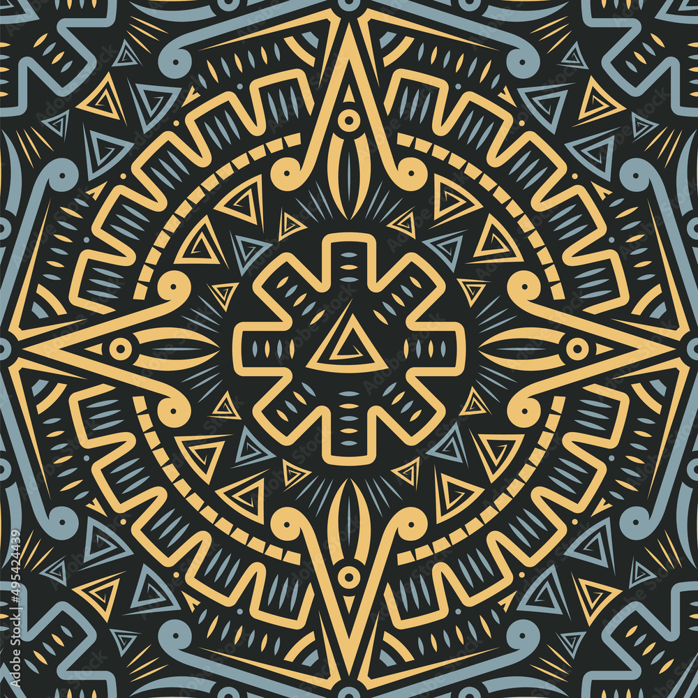 Tribal Seamless Pattern. Ethnic Geometric Vector Background. Aztec or Inca Style