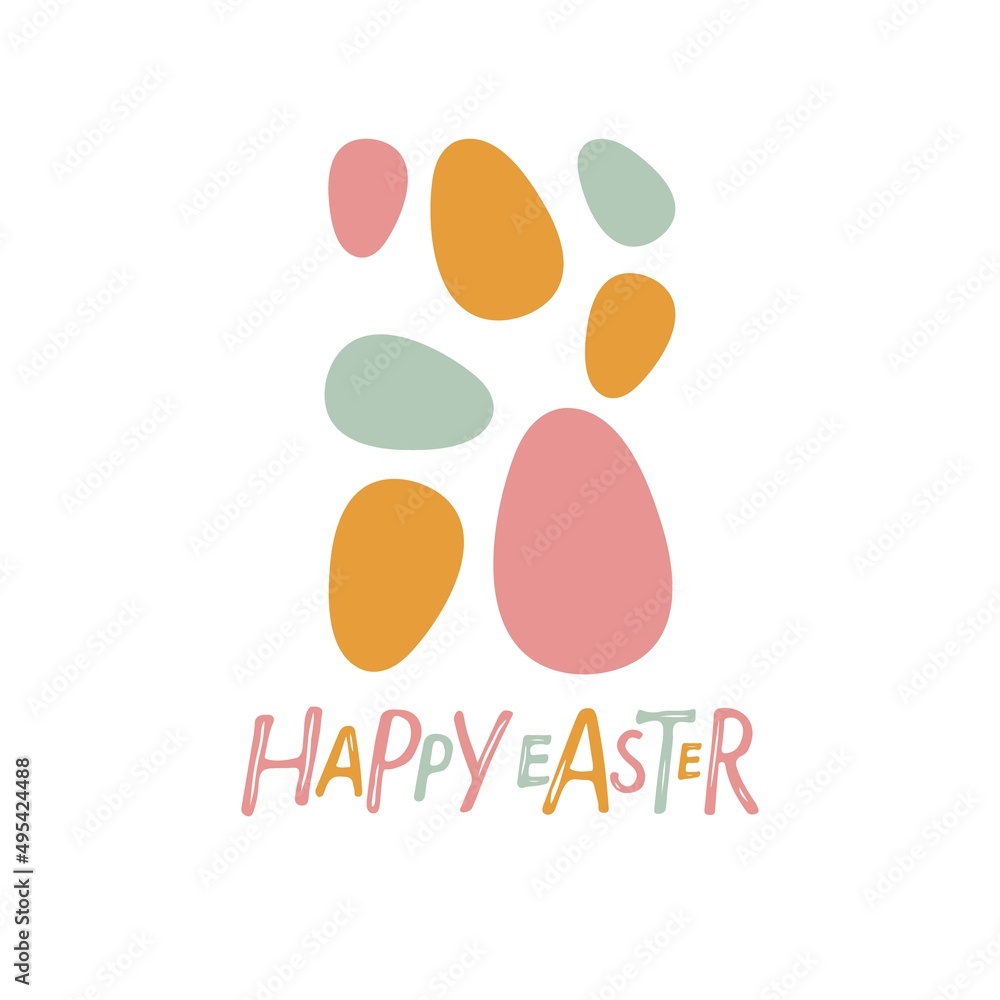 Happy Easter. Abstract poster with handdrawn Happy Easter Lettering and easter eggs. Print for card, greeting card, banner, invitation. Flat vector spring floral illustration Happy Easter. Abstract poster with handdrawn Happy Easter Lettering and easter eggs. Print for card, greeting card, banner, invitation. Flat vector spring floral illustration