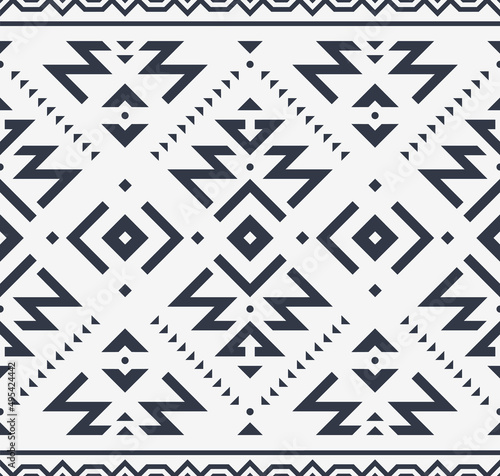 Tribal Seamless Pattern. Monochrome Ethnic Geometric Vector Background. Aztec or Inca Style