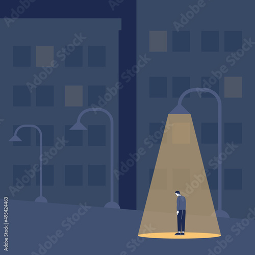 Loneliness or solitude concept. Unhappy person being alone. Character