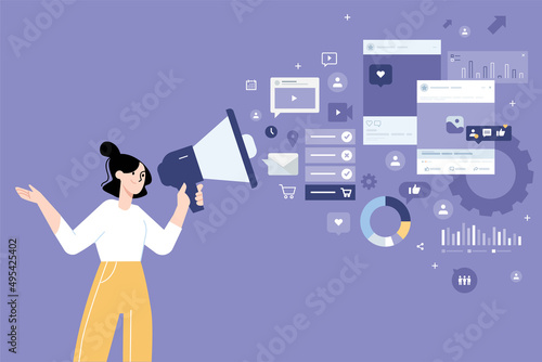 People concept. Vector illustration of social media, social network, digital marketing, seo, e-commerce, marketing campaign for graphic and web design, business presentation and marketing material. photo