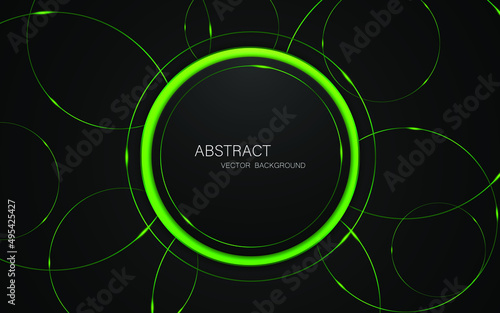 abstract black and green circle shape with glowing green lines on a black background

