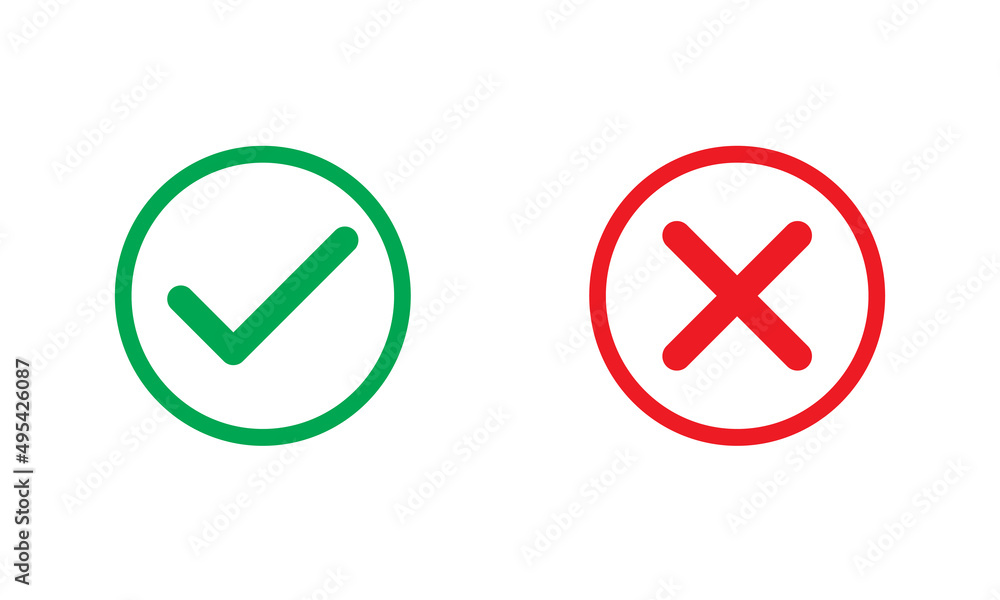 Check mark and cross sign line outline icon Vector Image