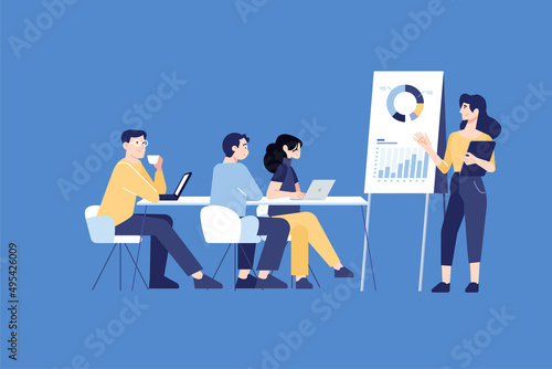 People concept. Vector illustration of business report, meeting, analysis and planning for graphic and web design, business presentation and marketing material.