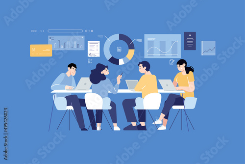 People concept. Vector illustration of project development, data analytics, business plan, startup for graphic and web design, business presentation and marketing material.