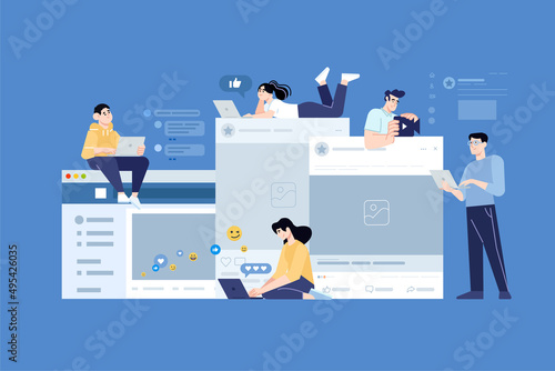 People concept. Vector illustration of social media, networking, online social platform and community, user interface design for graphic and web design, business presentation and marketing material. photo