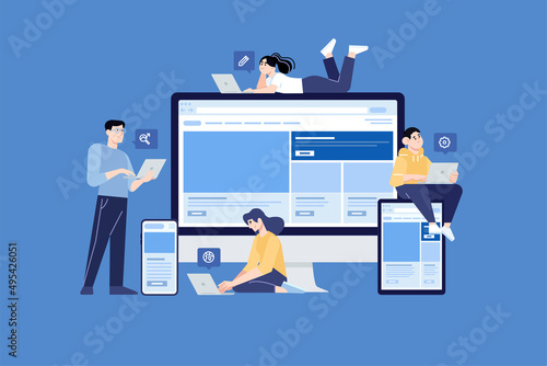 People concept. Vector illustration of web design and development, responsive design, seo, for graphic and web design, business presentation and marketing material.