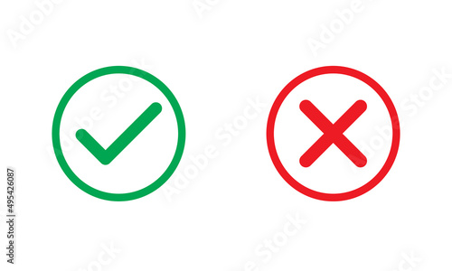 Wright and Wrong line icon, tick mark and cross mark outline symbol