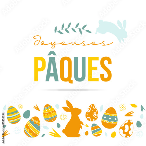 Joyeuses Pâques - Bannière - Illustrations autour du thème de Pâques - Lapins et œufs en chocolat 